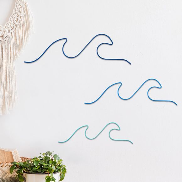 3 Pcs Metal Ocean Wave Wall Decor Blue Wave Beach Wall Art Nautical Decor🐘 - Picture 1 of 6